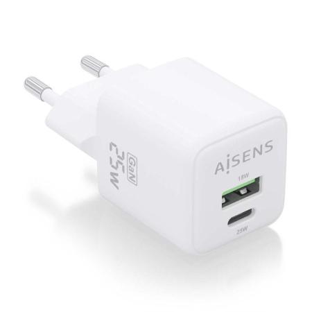 Cargador Gan de Pared Aisens ASCH-25W2P014-W/ 1xUSB Tipo-C/ 1xUSB/ 25W