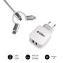 Cargador de Pared Subblim SUB-CHG-1ZWC01/ 2xUSB + Cable 3 en 1/ 12W/ Blanco