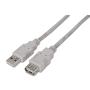 Cable Alargador USB 2.0 Aisens A101-0013/ USB Macho - USB Hembra/ Hasta 2.5W/ 60Mbps/ 1.8m/ Beige