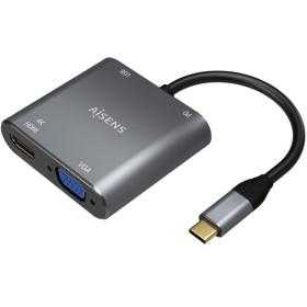 Conversor Aisens A109-0626/ HDMI Hembra - VGA Hembra - USB Tipo-C Macho - USB Hembra - USB Tipo-C Hembra/ 15cm/ Gris