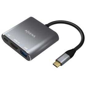 Conversor Aisens A109-0669/ USB Tipo-C Macho/ HDMI Hembra - USB Hembra - USB Tipo-C Hembra/ 15cm/ Gris