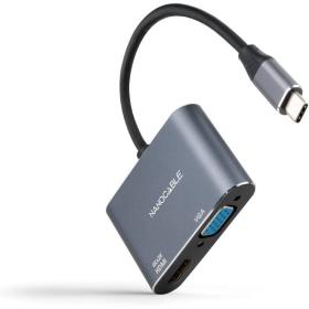 Conversor Nanocable 10.16.4303/ USB Tipo-C Macho/ HDMI Hembra - VGA Hembra/ 15cm/ Gris