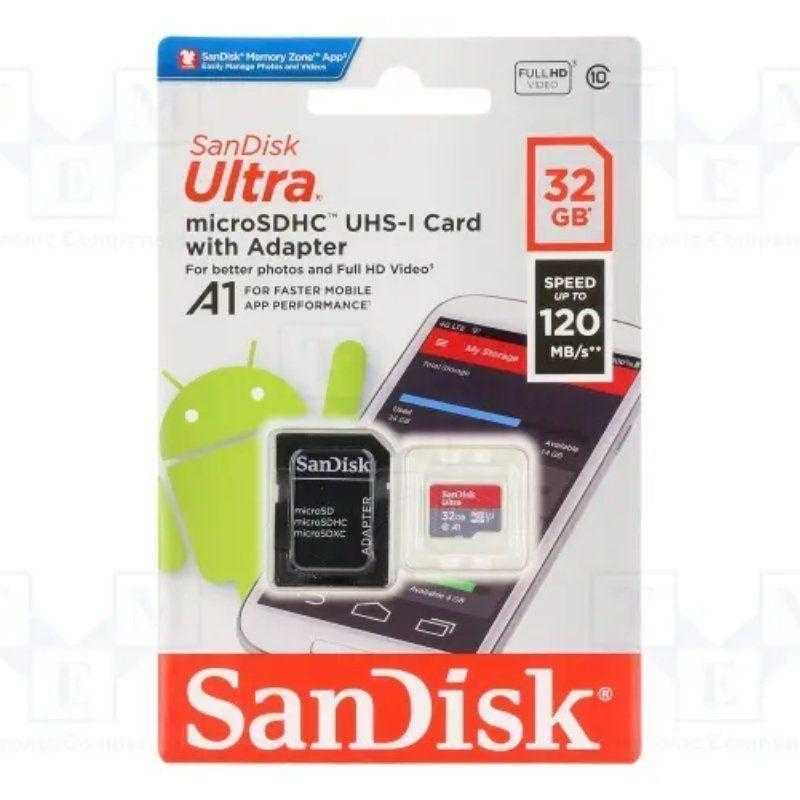 Sandisk Tarjeta de Memoria SanDisk Ultra 32GB microSD HC UHS-I con Adaptador/ Clase 10/ 120MBs