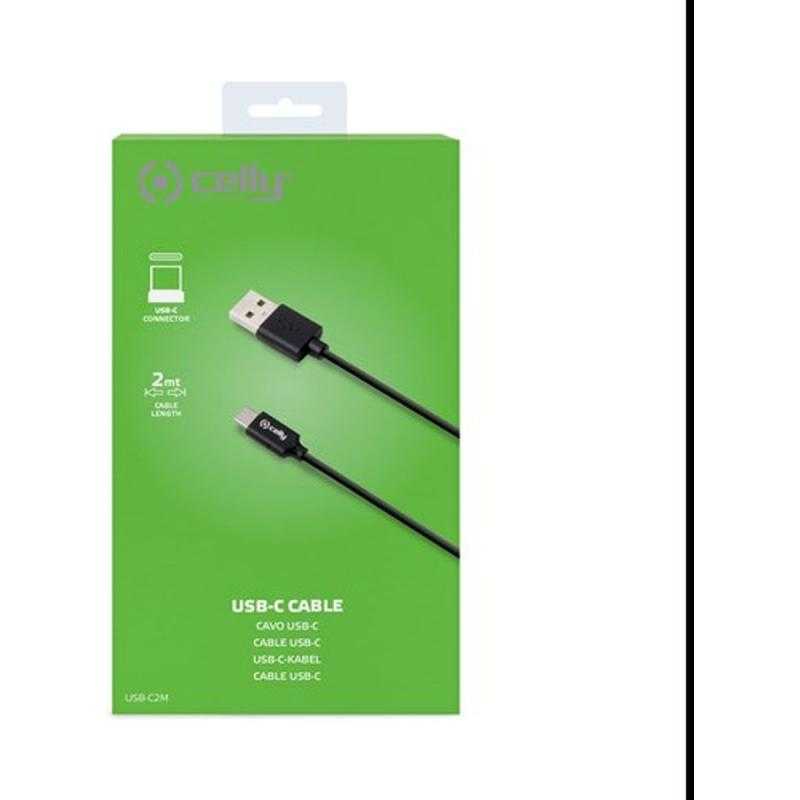 Celly 2 Meter Cable USB To USB-C Black