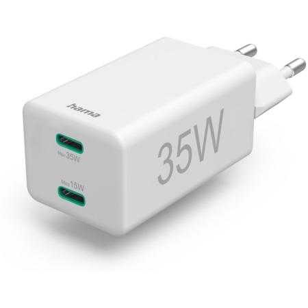 Hama Fast Charger 2X USB-C PD/Qualcomm Mini-Charger 35 W White