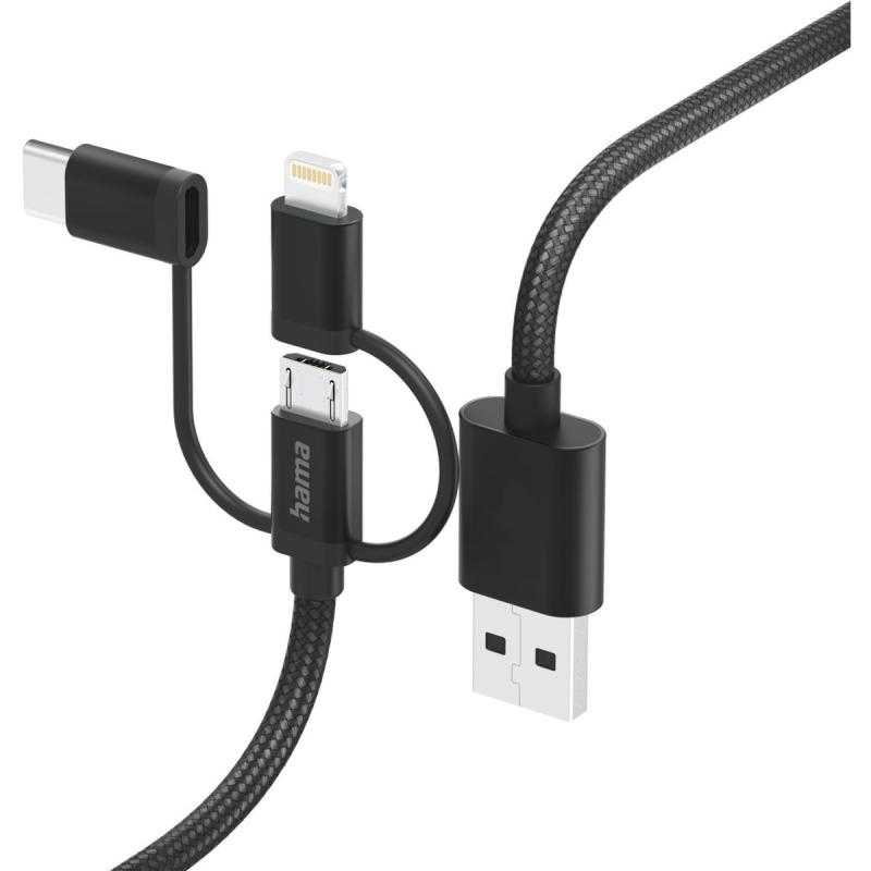 Hama 3IN1-Micro-USB-Cable w/ Adapter To USB-Type-C EN Lightning 1.5m Black