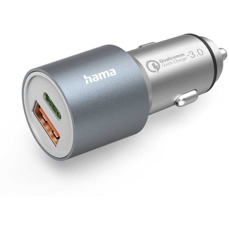 Hama Auto-Charger USB-C/USB-A (1x20W PD 1x18W QC) 38W Metallic