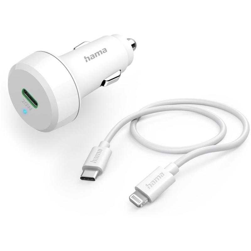 Hama Auto-Oplaadset Lightning Power Delivery (PD) 20W White