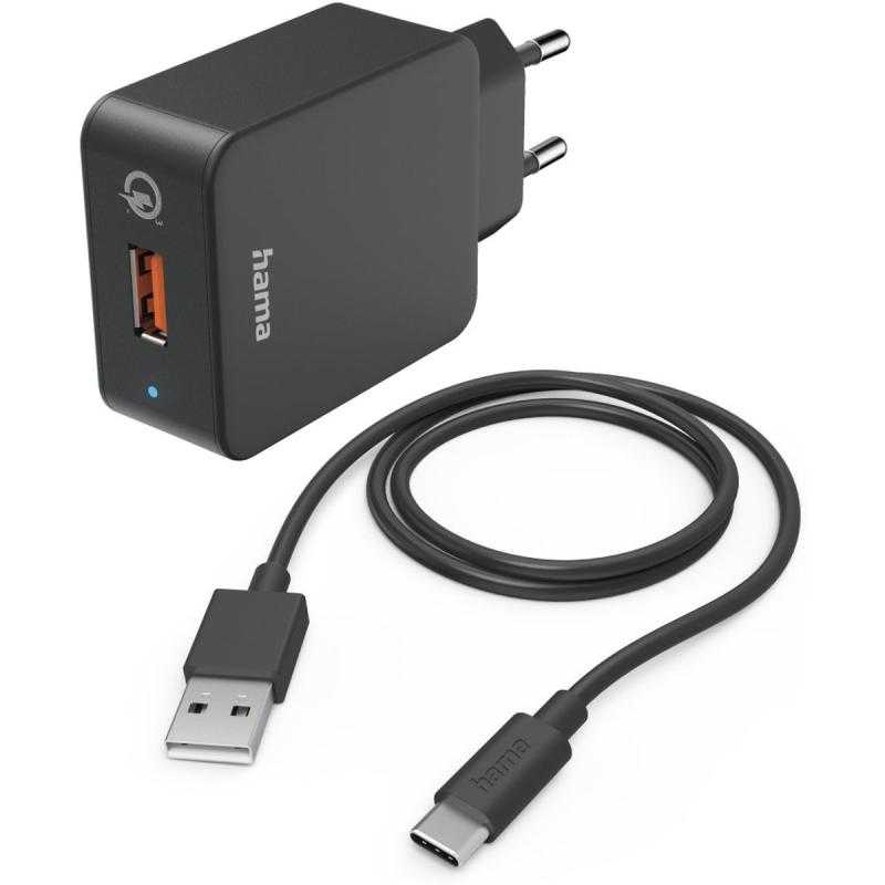 Hama Travel Charger Set USB-C QC 3.0 19.5 Watt Black