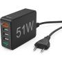 Hama Charge Station 51 Watt 5-FOLD (1XQC3.0 3XUSB-A 1XUSB-C PD) Black