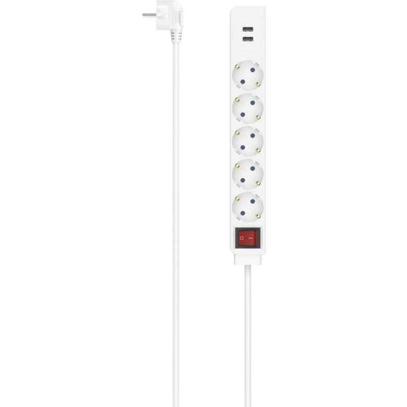 Hama Power Strip 5-FOLD USB-A 17W Switch 1.4 M White