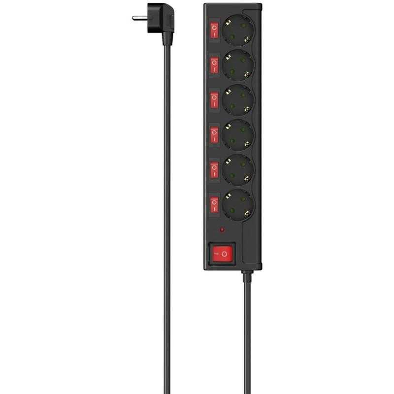 Hama Power Strip 6-FOLD Overvoltage Protection Ind Switchable 1.4 M Black