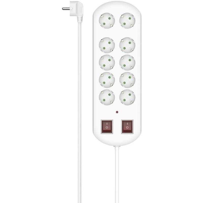 Hama Power Strip 10-FOLD Overvoltage Protection Two Schakelaars 2 M White