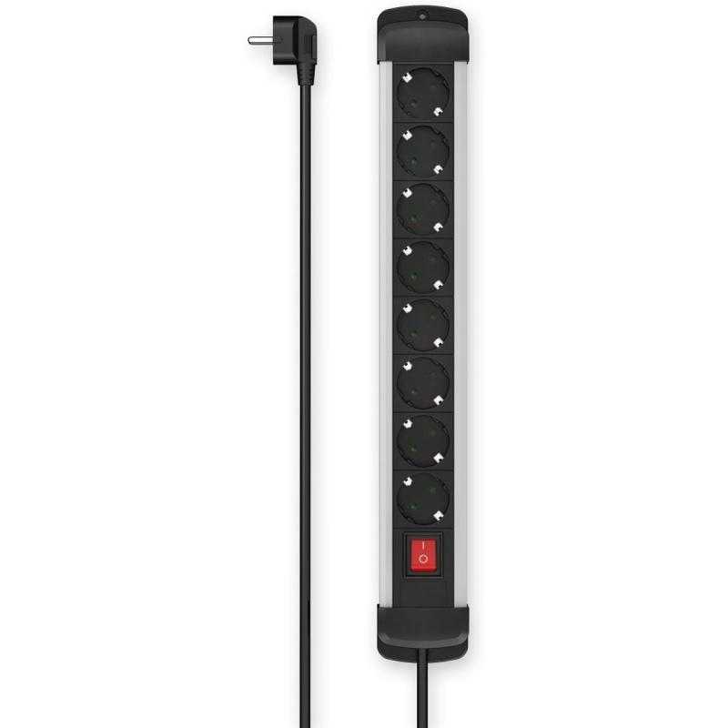 Hama Power Strip 8-FOLD Switch Wall Mounting 1.5 M Alu