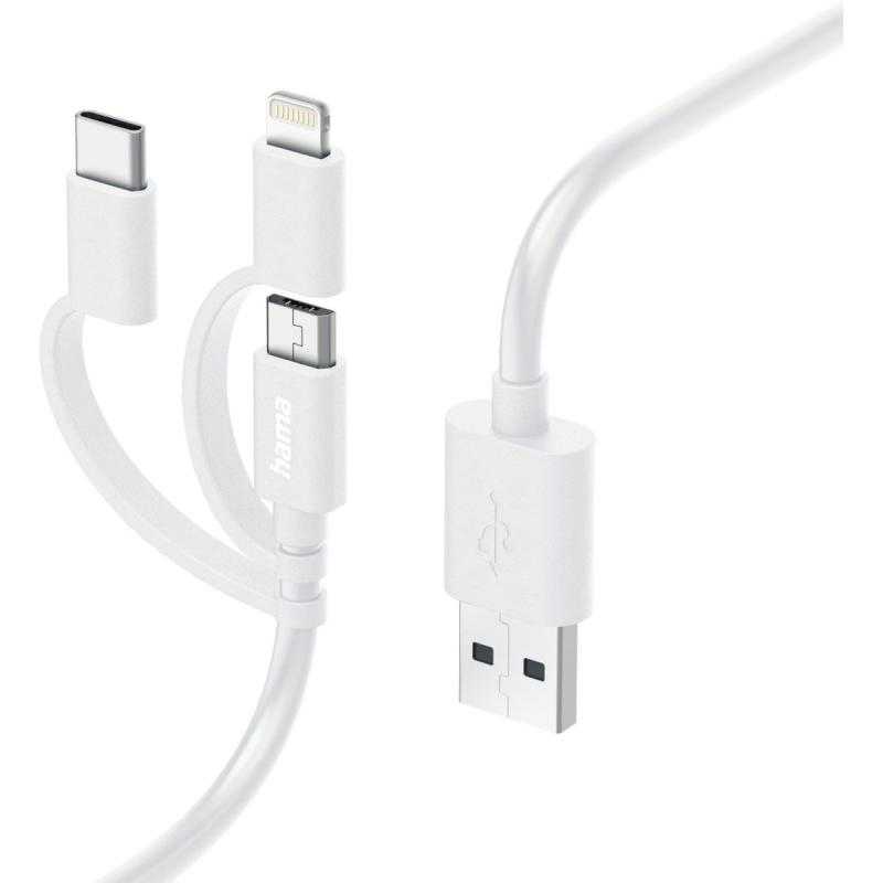 Hama Laad/Synchrokabel 3 In 1 w/ Micro USB/USB Type-C/Lightning 1m White
