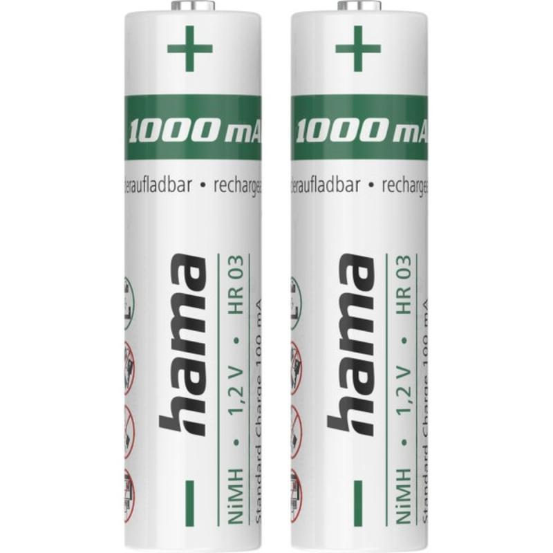 Hama NiMH-Accu&amp;#039;s AAA Micro 1000 mAh 1.2 V Direct Klaar For Gebruik 2 ST.