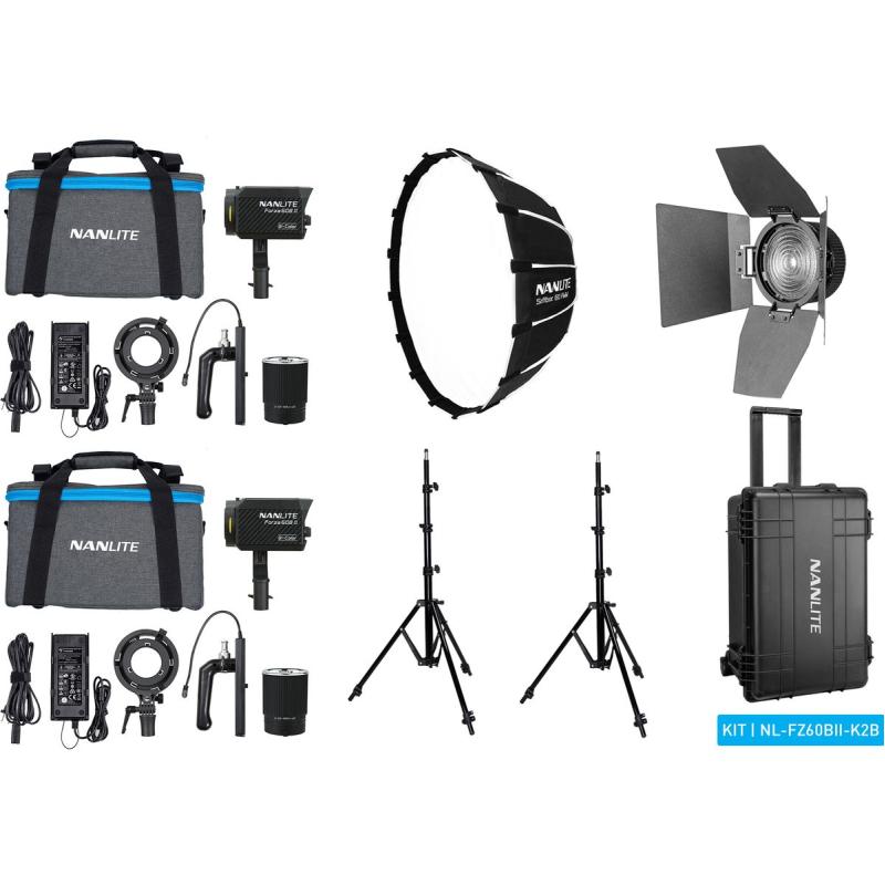 Nanlite Forza 60B II LED Dual Kit (w/ Case Light Stand Fresnel And Softbox)