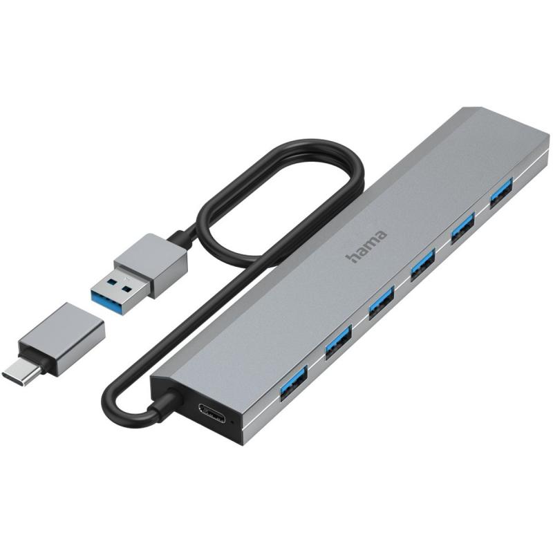 Hama USB-Hub 7-Port USB 3.2 GEN1 5 GBIT/s Inc USB-C-Adapter EN Netadapter
