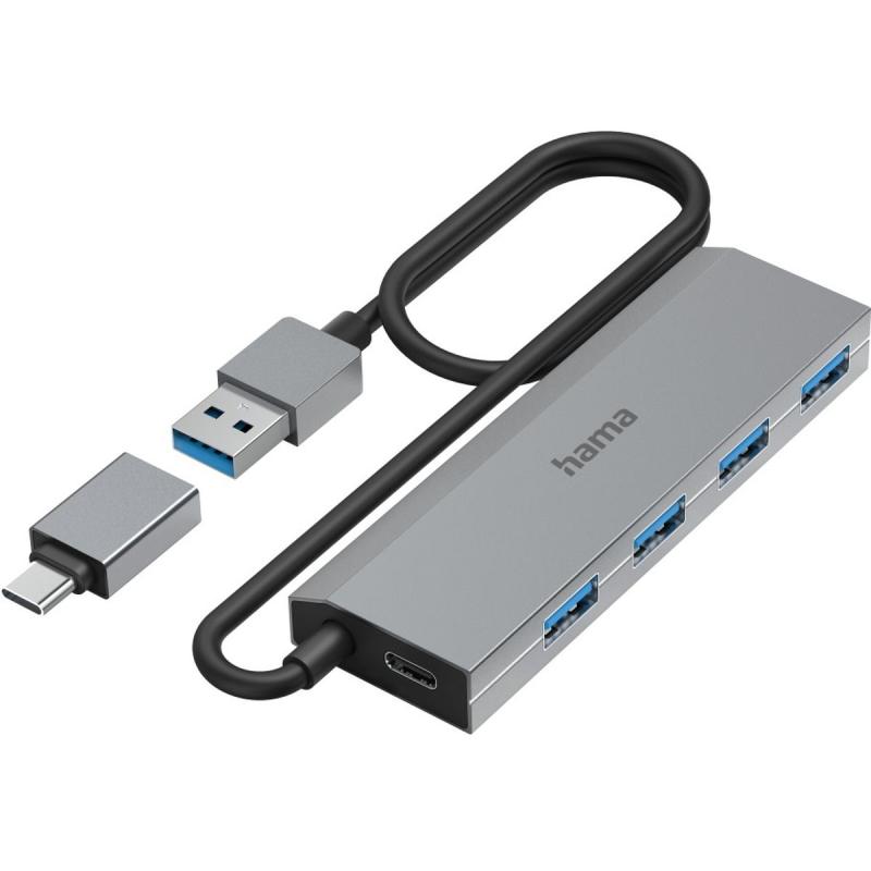 Hama USB-Hub 4-Port USB 3.2 GEN1 5 GBIT/s Inc USB-C-Adapter EN Netadapter