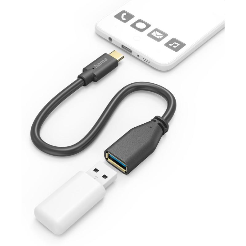 Hama USB-C-Kabeladaptor OTG USB-C-Plug - USB-A-Socket 15 cm Black