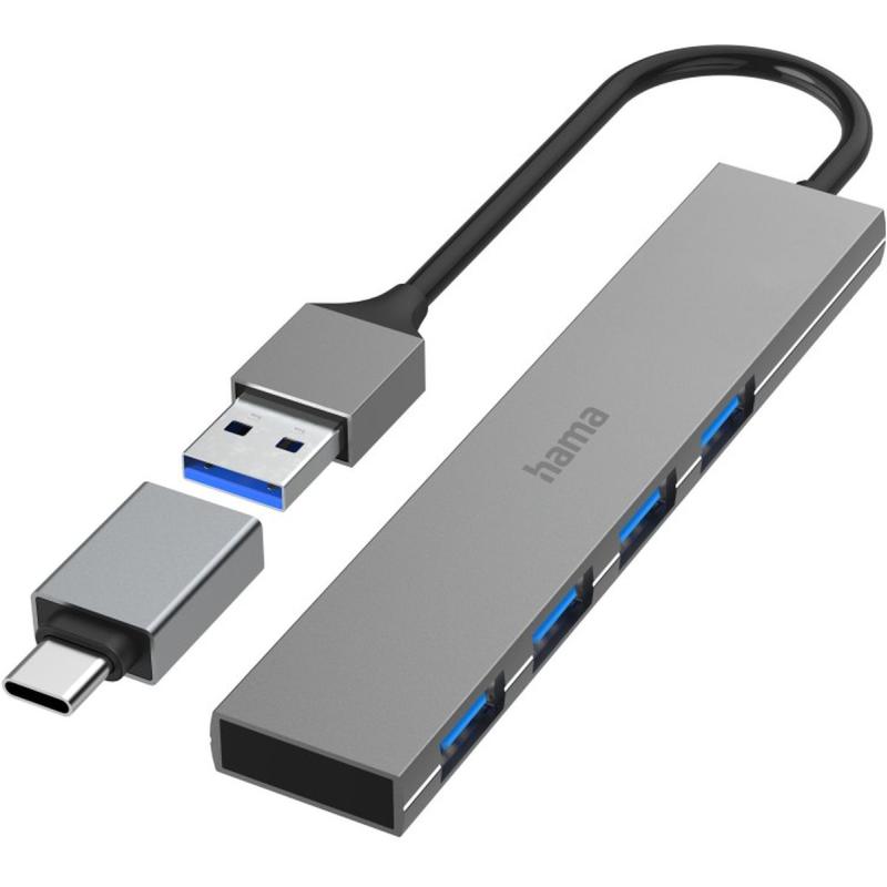 Hama USB-Hub 4-Port USB 3.2 GEN1 5 GBIT/s Ultra Slim w/ USB-C-Adapter