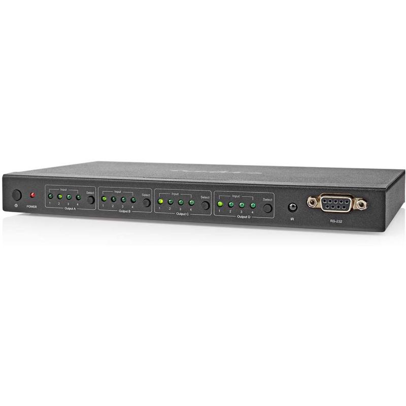 Nedis HDMI Matrix-Switch 4 X 4-Ports DC Power/1X RS232/4K@60Hz Remote BK