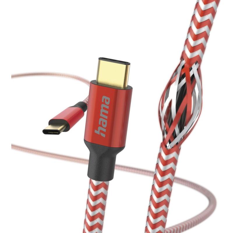 Hama USB-Cable Reflectief USB-C To USB-C 1.5 M Red