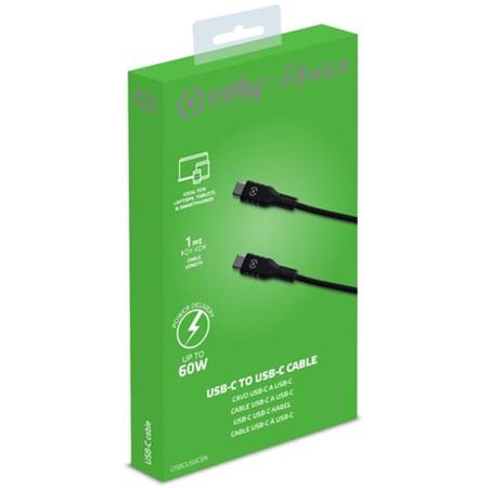 Celly 1 Meter Cable USB-C To USB-C Power Delivery 60W Black