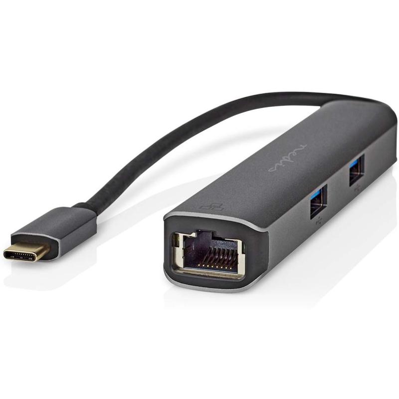 Nedis USB Port Adap USB 3.2 Gen 1 USB-C HDMI F/RJ45 F/3X USB-A F 0.2 M Gold Flat