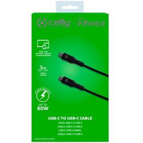 Celly USB-C USB-C PD 60W Cable 3 Meter Black