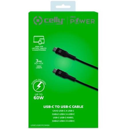 Celly USB-C USB-C PD 60W Cable 3 Meter Black