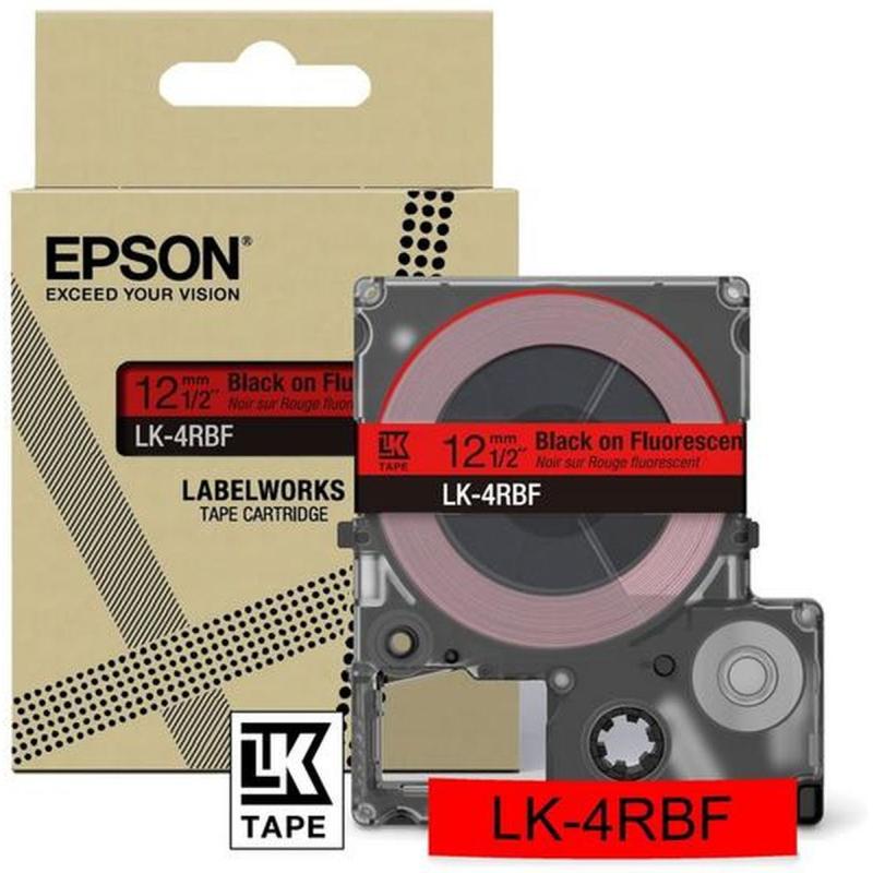 Epson Fluorescent Red/Black 12mm LK-4RBF