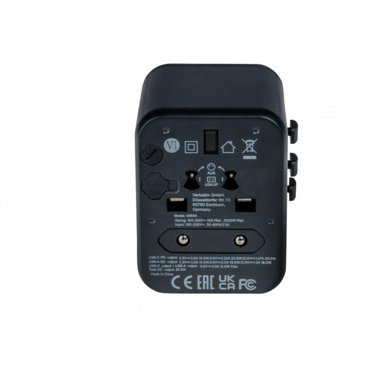 Verbatim Universal Travel Adapter UTA-02 PD20W / QC / 1XUSB / 1XTYPE-C