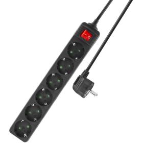 ACT Power Strip w/ Illuminated Switch 6 Sockets 3 M Black