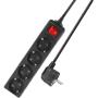 ACT Power Strip w/ Illuminated Switch 4 Sockets 2 M Black