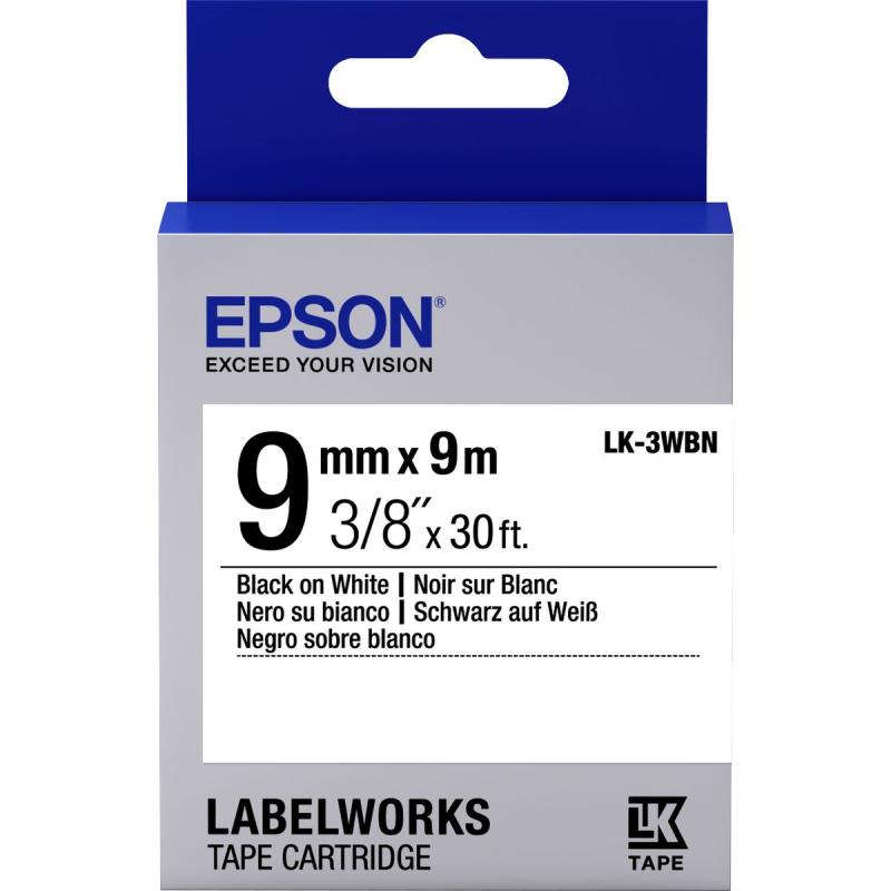 Epson LC-3WBN Standard Black On White Tape 9mm