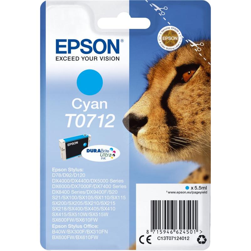 Epson T0712 Cyan SC 5.5ml Blister T07124012 Luipaard