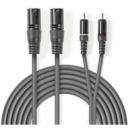 Nedis XLR-Audio Cable 2X XLR 3-PINS M-2X RCA M 3.0m Grey