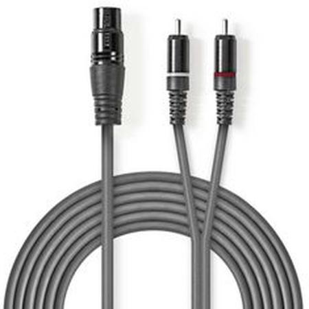 Nedis XLR-Audio Cable XLR 3-PINS F-2X RCA M 3.0m Grey