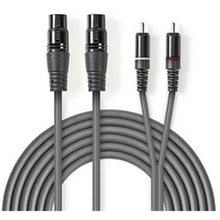 Nedis XLR-Audio Cable 2X XLR 3-PINS F-2X RCA M 1.5m Grey