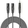 Nedis XLR-Audio Cable 2X XLR 3-PINS M-3.5mm M 1.5m Grey