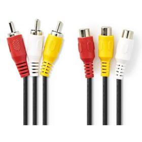 Nedis Composiet Video Cable 3X RCA M-3X RCA F 5.0m BK