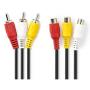 Nedis Composiet Video Cable 3X RCA M-3X RCA F 5.0m BK