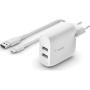 Belkin Dual USB-A Wall Charger w/ 1m PVC A-C 24W - White