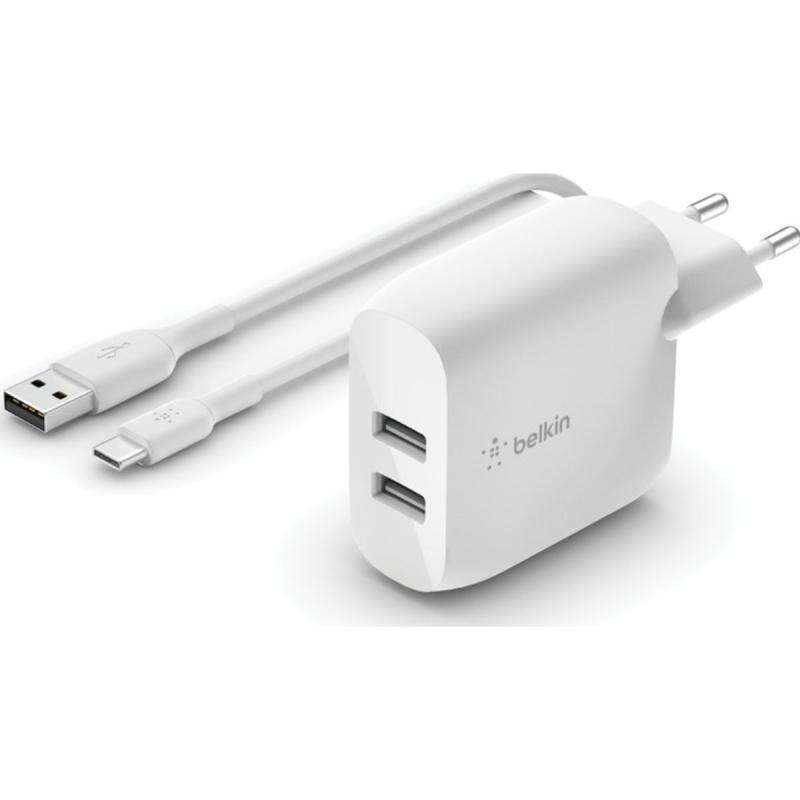 Belkin Dual USB-A Wall Charger w/ 1m PVC A-C 24W - White