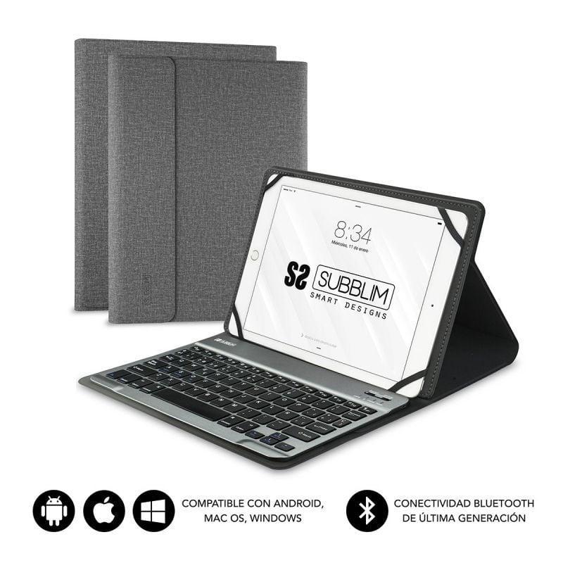 SUBBLIM Funda con Teclado Subblim Keytab Pro Bluetooth para Tablets de 10.1'-10.8'/ Gris