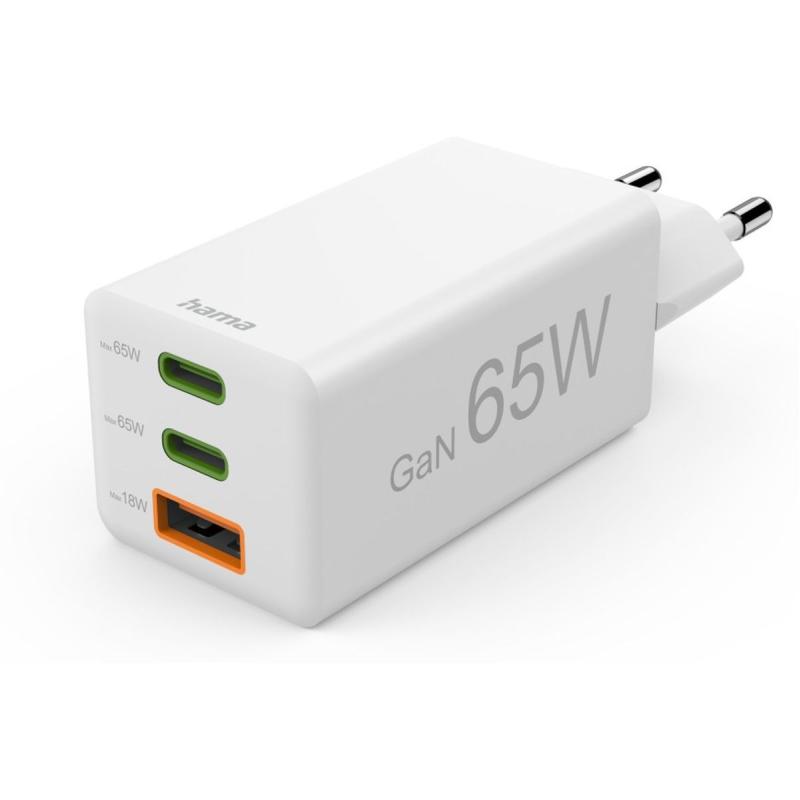 Hama Fast Charger 2X USB-C PD 1X USB-A QC Mini-Charger 65W White