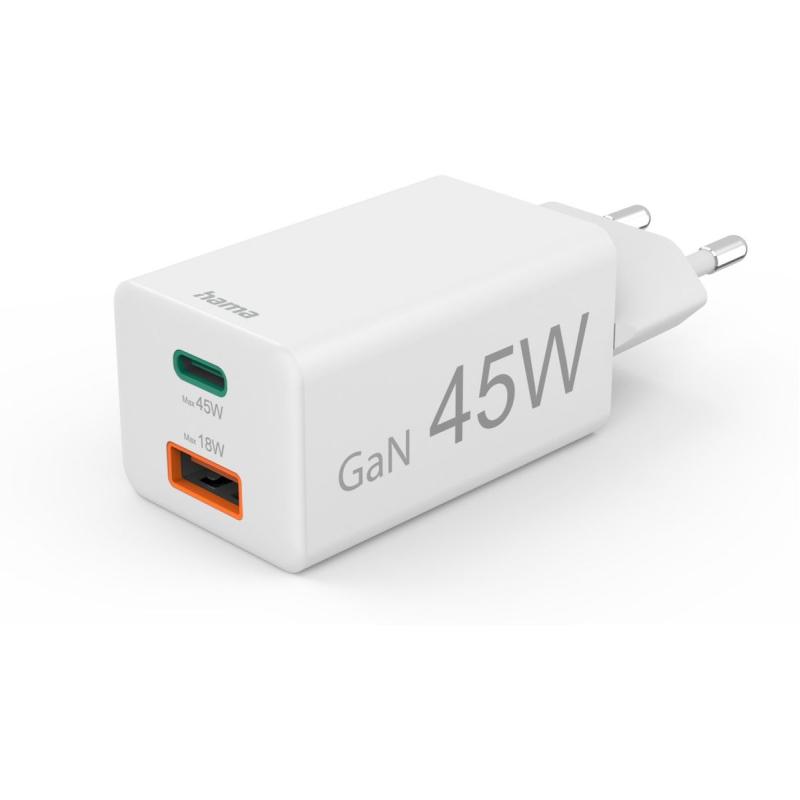Hama Fast Charger 1X USB-C PD 1X USB-A QC Mini-Charger 45 W White