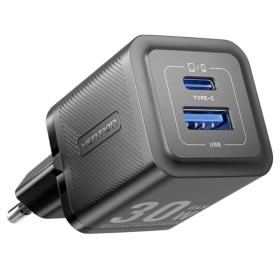 Cargador Gan de Pared Vention FEQB0-EU/ 1xUSB Tipo-C/ 1xUSB/ 30W