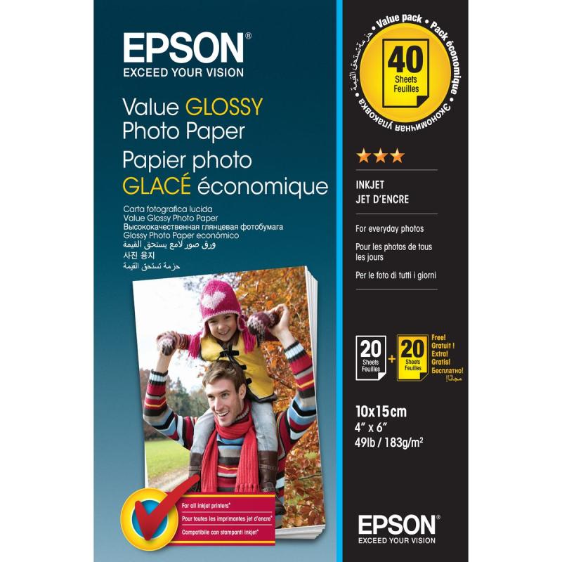 Epson Value Glossy Photo Paper 10x15cm 20 Sheets X2 (Bogof)